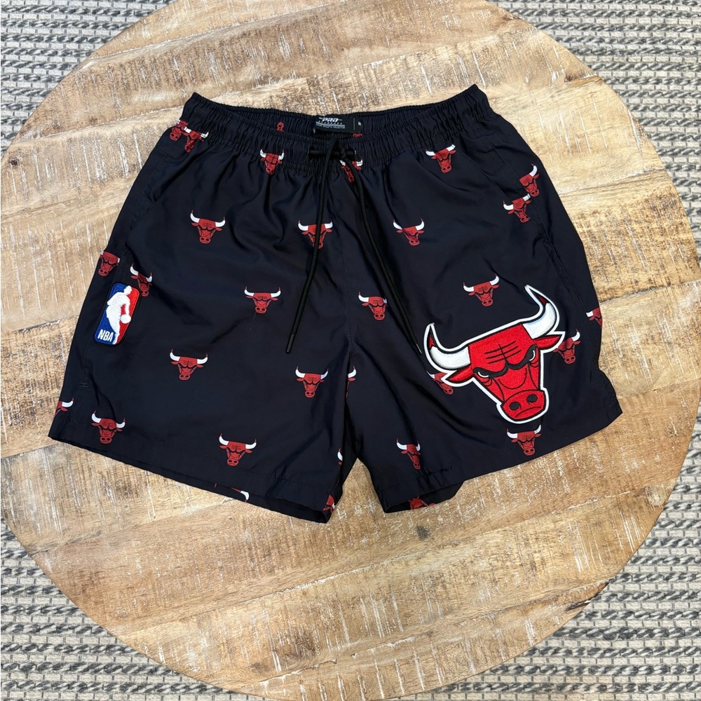 NBA Black and Red Athletic Shorts with Bulls Logo